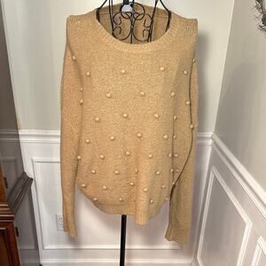 Lumiere Women’s Medium Tan Popcorn Bobble Knit Pullover Sweater Textured Cozy 3D